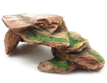 Decorazione roccia in resina per acquari e terrari, 29x17x11 cm, colore marrone chiaro con muschio verde Decorazione roccia in resina per acquari e terrari, 29x17x11 cm, colore marrone chiaro con muschio verde